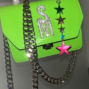 Steve Madden Neon Green Crossbody Bag with Silver Chain